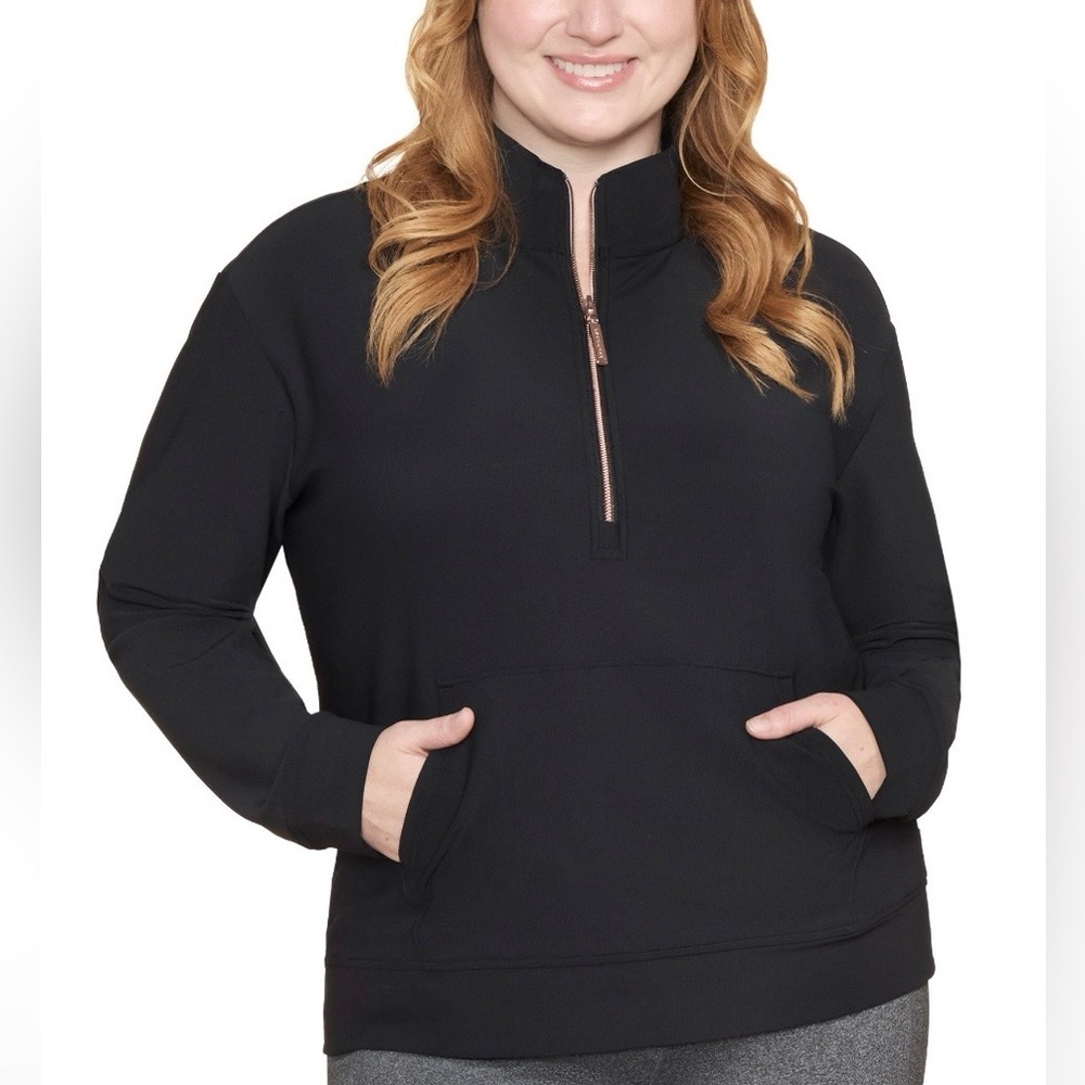 NEW Skechers Women's Ribbed Black Quarter-Zip Pullover with Kangaroo Pocket XL